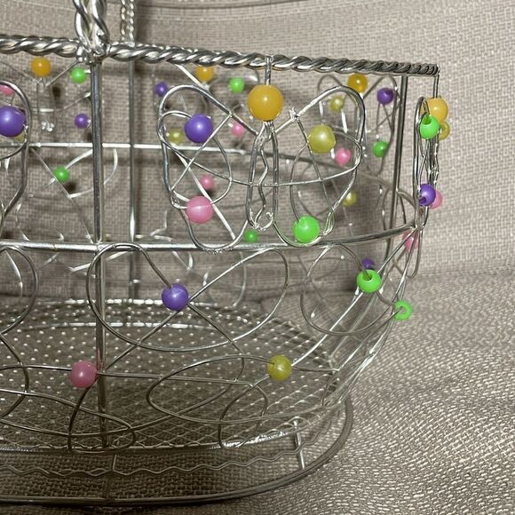 Metal Basket w/Multicolored Beads and Swirl Designs (Perfect for Easter) - Picture 6 of 15